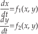 \begin{displaymath}
\begin{array}{rcl}
\displaystyle \frac{dx}{dt} & = & f_1(x,...
...ip1ex}
\displaystyle \frac{dy}{dt} & = & f_2(x, y)
\end{array}\end{displaymath}
